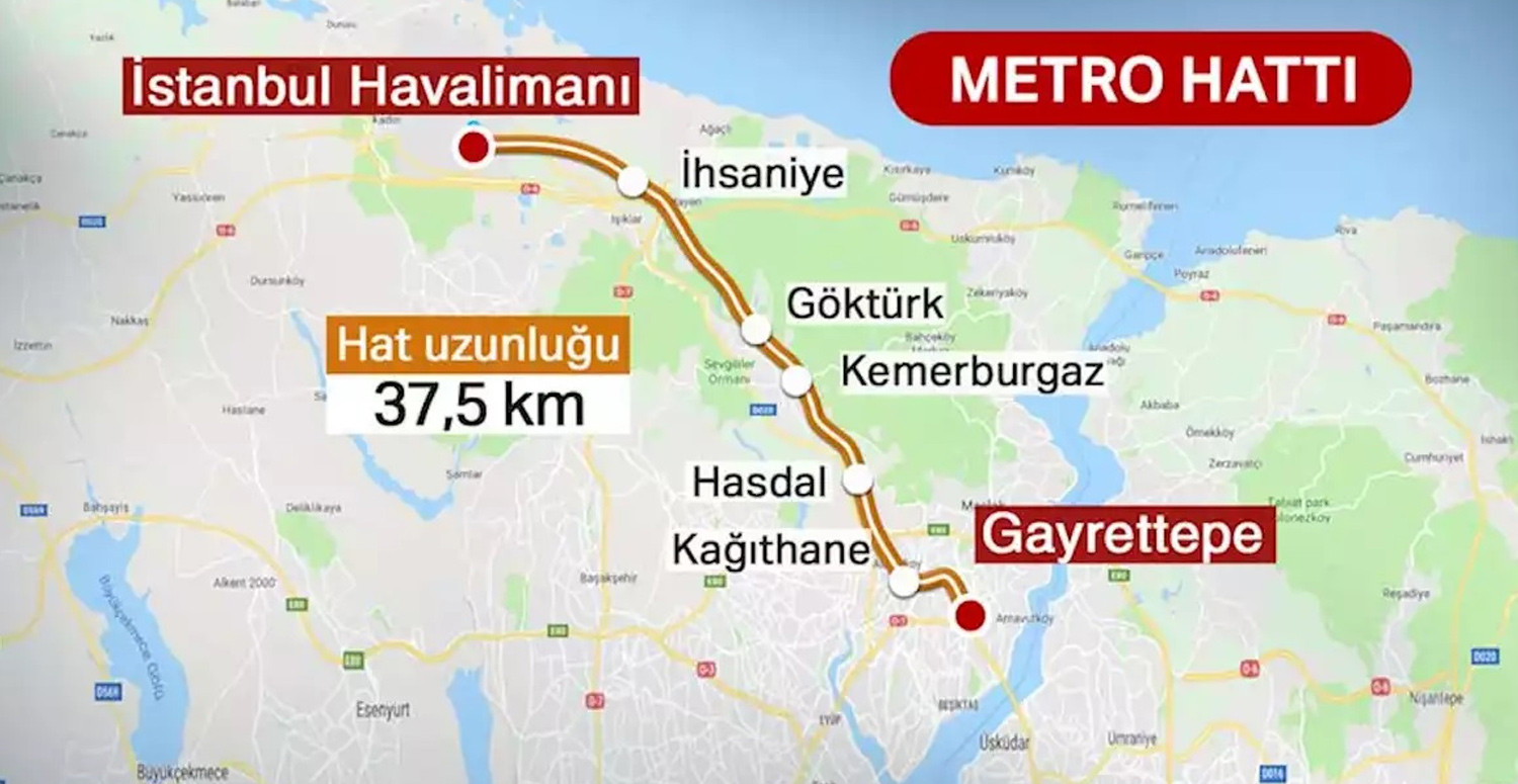 Gayrettepe Havalimanı Metro Güzergah