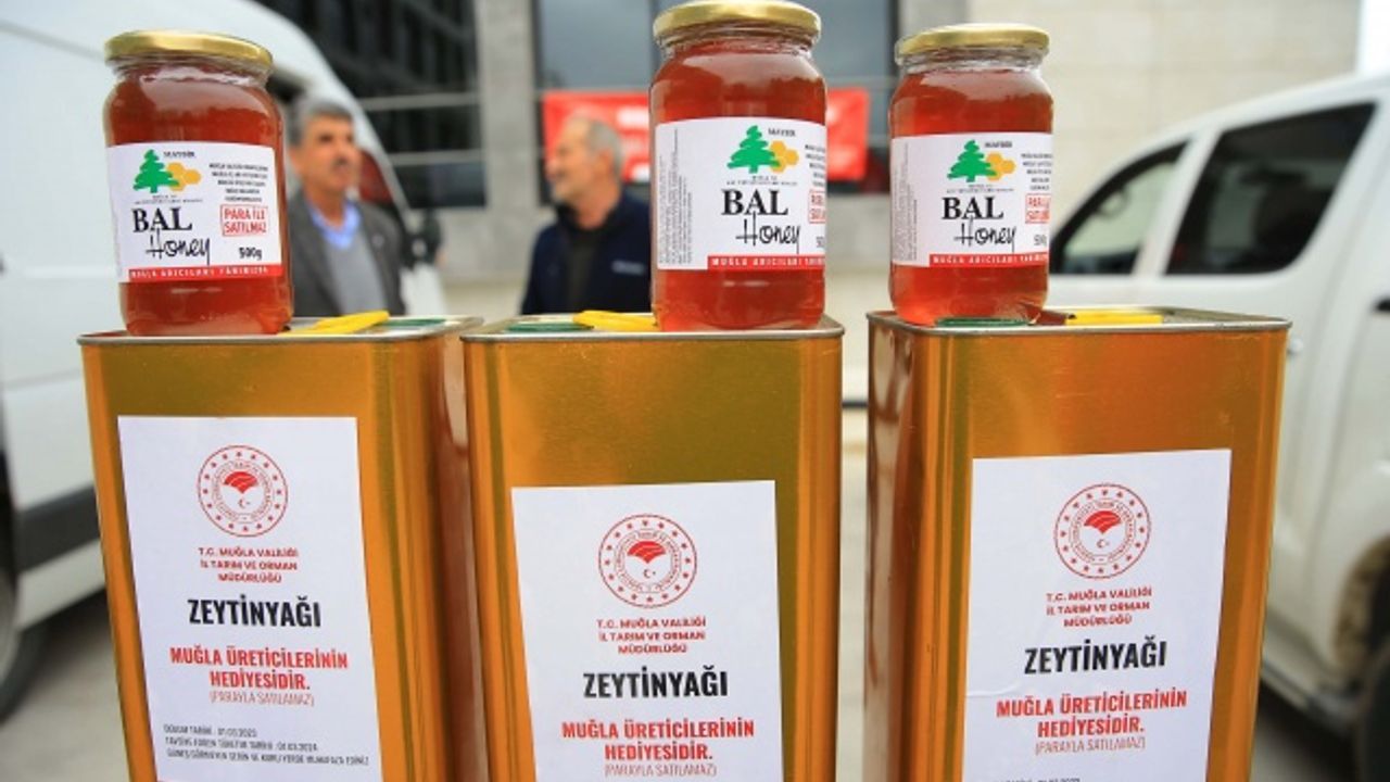 Muğlalı çiftçilerin bağışladığı çam balı, zeytinyağı, et ve süt ürünleri depremzedelere ulaştırılacak