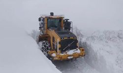 Askeri üs bölgesi yolunda 2 metreyi bulan karda zorlu çalışma