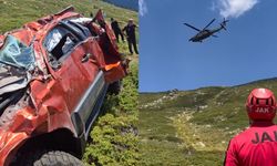 Off-road aracı, 100 metrelik uçuruma düştü: Yaralılar helikopterle kurtarıldı