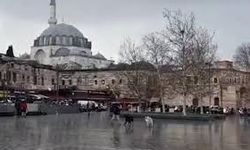 Eminönü Meydanı'nda sahipsiz köpeklerin saldırısı kamerada